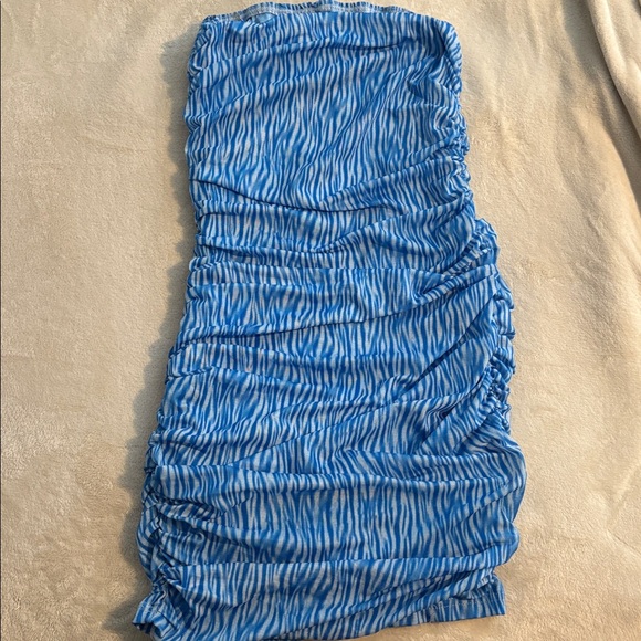 Blue and White Ruched Dress - Picture 2 of 6